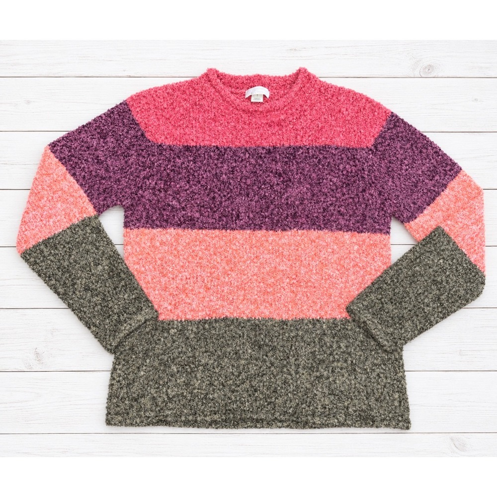 Christopher Banks Sweater Colorblock Boucle Wool Blend Retro Y2K Pink Small